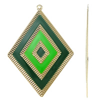 Fashion Iron Pendants Rhombus gold color plated enamel green nickel lead & cadmium free Approx 2mm Sold By Bag