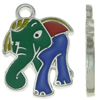 Zinklegierung Tier Anhänger, Elephant, Platinfarbe platiniert, Emaille, frei von Nickel, Blei & Kadmium, 17x23x2mm, Bohrung:ca. 3mm, 30PCs/Tasche, verkauft von Tasche