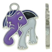 Colgantes Animales de Aleación de Zinc, Elefante, chapado en color de platina, esmalte, libre de níquel, plomo & cadmio, 17x23x2mm, agujero:aproximado 3mm, 30PCs/Bolsa, Vendido por Bolsa