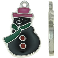 Zinklegierung Weihnachten Anhänger, Schneemann, Platinfarbe platiniert, Emaille, schwarz, frei von Nickel, Blei & Kadmium, 17x26x3mm, Bohrung:ca. 2mm, 30PCs/Tasche, verkauft von Tasche