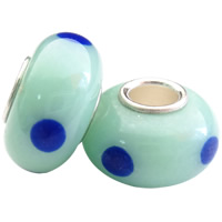 Χάντρες Lampwork European στυλ, Γυάλινα, Rondelle, χειροποίητο, ορείχαλκο ενιαίο πυρήνα χωρίς troll & με στρογγυλό σχήμα κηλίδων, γαλάζιο, νικέλιο, μόλυβδο και κάδμιο ελεύθεροι, 13x7mm, Τρύπα:Περίπου 4mm, 100PCs/τσάντα, Sold Με τσάντα