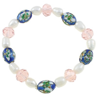 Süßwasser Zuchtperlen Armband, Natürliche kultivierte Süßwasserperlen, mit Kristall & Cloisonné, natürlich, 6-7mm, verkauft per ca. 7.5 ZollInch Strang