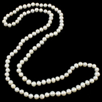 Colar de Pérolas de Água Doce Natural, Pérolas de água doce, Batata, naturais, branco, 7-8mm, vendido para Aprox 34.5 inchaltura Strand