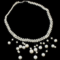 Prirodni Slatkovodni Ogrlica od bisera, Slatkovodni Pearl, s Crystal Tema & Kristal, mesing jastog kopča, prirodan, bijel, 3-7mm, Prodano Per Približno 12.5 inčni Strand