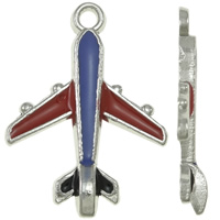 Køretøj Shaped Zinc Alloy Pendler, Airplane, platin farve forgyldt, emalje, nikkel, bly & cadmium fri, 16x22x3mm, Hole:Ca. 1.5mm, 25pc'er/Bag, Solgt af Bag