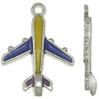 Køretøj Shaped Zinc Alloy Pendler, Airplane, platin farve forgyldt, emalje, nikkel, bly & cadmium fri, 16x22x3mm, Hole:Ca. 1.5mm, 25pc'er/Bag, Solgt af Bag