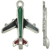 Køretøj Shaped Zinc Alloy Pendler, Airplane, platin farve forgyldt, emalje, nikkel, bly & cadmium fri, 16x22x3mm, Hole:Ca. 1.5mm, 25pc'er/Bag, Solgt af Bag