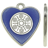 Pendentifs coeur en alliage de zinc, Placage de couleur platine, émail, bleu, protéger l'environnement, sans nickel, plomb et cadmium, 17x18.50x2mm, Trou:Environ 2mm, 25PC/sac, Vendu par sac