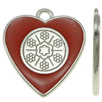 Ciondoli a cuore in lega di zinco, lega in zinco, placcato color platino, smalto, rosso, assenza di nichel,piombo&cadmio, 17x18.50x2mm, Foro:Appross. 2mm, 25PC/borsa, Venduto da borsa