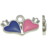 Colgantes de Aleación de Zinc en Forma de Corazón, chapado en color de platina, esmalte, libre de níquel, plomo & cadmio, 18x10x2mm, agujero:aproximado 2mm, 25PCs/Bolsa, Vendido por Bolsa