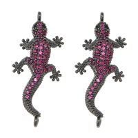 Kubik Zirkonium mikro bana Mässing Kontaktdon, Gecko, plumbum svart färg klädd, micro bana cubic zirconia & 1/1 slinga, nickel, bly och kadmium gratis, 13.50x29.50x4mm, Hål:Ca 1.2mm, 10PC/Lot, Säljs av Lot