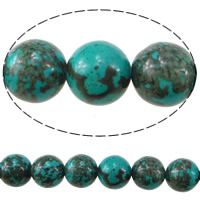 Turquoise blanc naturel goutte, Rond, bleu turquoise, 7.50mm, Trou:Environ 1mm, Longueur Environ 16 pouce, 10Strandstoron/lot, Environ 55PC/brin, Vendu par lot