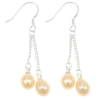 Pearl Fionnuisce Buail Earring, práis Hook earring, Rís, nádúrtha, bándearg, 6-7mm, 45mm, Díolta De réir Péire