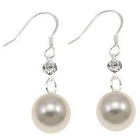 South Sea Shell Drop Earring, messing oorbel haak, Ronde, met strass, lichtpaars, 10x43mm, Verkocht door pair