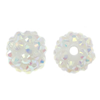 Resin Strass Kralen, Ronde, kleurrijke vergulde, wit, 10x12mm, Gat:Ca 2.5mm, 100pC's/Lot, Verkocht door Lot