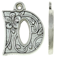 Pendentif alphabet en zinc, alliage de zinc, Lettre D, Plaqué de couleur d'argent, protéger l'environnement, sans nickel, plomb et cadmium, 15x19x2mm, Trou:Environ 2mm, Environ 585PC/kg, Vendu par kg