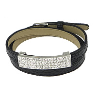 Rindsleder Armband, Kuhhaut, mit Ton, Edelstahl Schnalle, mit 54 Stück Strass & 3-Strang, schwarz, 8mm, 38x10mm, Länge ca. 23.5 ZollInch, 5SträngeStrang/Menge, verkauft von Menge