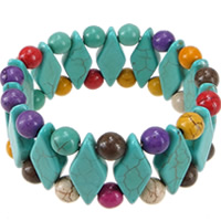 Bracelets turquoises de mode, turquoise synthétique, avec fil élastique, multicolore, 11x25x6mm, 8mm, Longueur Environ 8 pouce, 30Strandstoron/lot, Vendu par lot