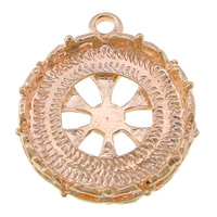 Liga de zinco Pendant Cabochon Ambiente, Roda plana, rosa real com banho de cor, níquel, chumbo e cádmio livre, 23x27.50x4.50mm, Buraco:Aprox 2mm, Diametro interno:Aprox 20mm, 100PCs/Lot, vendido por Lot