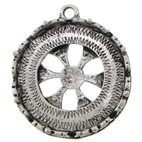 Liga de zinco Pendant Cabochon Ambiente, Roda plana, banho de cor prata antiga, níquel, chumbo e cádmio livre, 28x32.50x5.50mm, Buraco:Aprox 2mm, Diametro interno:Aprox 25mm, 100PCs/Lot, vendido por Lot