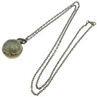 Modèle collier de montre, alliage de zinc, Rond, Plaqué de couleur de bronze antique, chaîne ovale & imperméable, protéger l'environnement, sans nickel, plomb et cadmium, 26x26mm, Longueur Environ 31.5 pouce, 10Strandstoron/lot, Vendu par lot