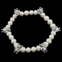 Freshwater Pearl Armband, med Zink Alloy, Potatis, naturlig, vit, 9x13x8mm, Såld Per Ca 7.5 inch Strand