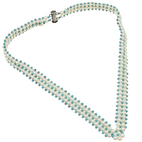 Diúilicín Péarla muince Nádúrtha, Pearl Fionnuisce, le turquoise, práis clasp sleamhnán, 4-5mm, Díolta Per Thart 16.5 Inse Snáithe