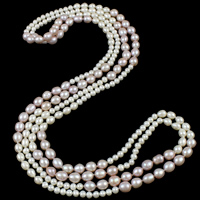 Prirodni Slatkovodni Ogrlica od bisera, Slatkovodni Pearl, Krumpir, prirodan, 2-cjedilu, 6-8mm, Prodano Per Približno 78.5 inčni Strand