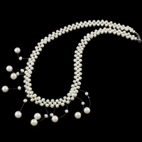 Diúilicín Péarla muince Nádúrtha, Pearl Fionnuisce, práis clasp gliomach, Prátaí, bán, 4-8mm, Díolta Per Thart 15.5 Inse Snáithe