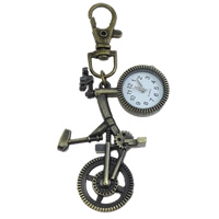 Zinc Alloy Sleutelhanger Watch, met Glas, Fiets, antiek brons plated, geborsteld, nikkel, lood en cadmium vrij, 66.50x93.50x7.50mm, Gat:Ca 9x11.5mm, Lengte Ca 3.6 inch, 5strengen/Bag, Verkocht door Bag