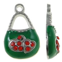 Zinc Alloy Handbag Pendants platinum color plated enamel & with rhinestone green nickel lead & cadmium free Approx 2mm Sold By Bag