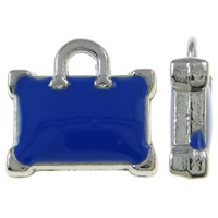 Zinc Alloy émail Pendants, alliage de zinc, rectangle, Placage de couleur platine, bleu, protéger l'environnement, sans nickel, plomb et cadmium, 12x11x3.50mm, Trou:Environ 1.5x2mm, 50PC/sac, Vendu par sac