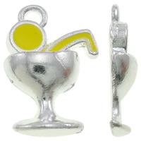 Colgantes de Aleación de Zinc, Taza, chapado en color de plata, esmalte, amarillo, libre de níquel, plomo & cadmio, 10x15x3mm, agujero:aproximado 1.5mm, 100PCs/Bolsa, Vendido por Bolsa