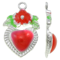 Pendentifs coeur en alliage de zinc, Placage de couleur argentée, émail, rouge, protéger l'environnement, sans nickel, plomb et cadmium, 11x17x3.50mm, Trou:Environ 1.5mm, 100PC/sac, Vendu par sac