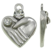 Ciondoli a cuore in lega di zinco, lega in zinco, placcato color platino, con strass, assenza di nichel,piombo&cadmio, 12x15.50x3mm, Foro:Appross. 1.5mm, 100PC/borsa, Venduto da borsa