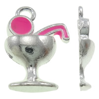 Zinc Alloy Pendler, Cup, sølvfarvet forgyldt, emalje, lyserød, nikkel, bly & cadmium fri, 10x15x3mm, Hole:Ca. 1.5mm, 100pc'er/Bag, Solgt af Bag