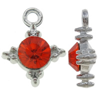 Pendentifs croix en alliage de zinc  , Placage de couleur platine, avec strass, rouge, protéger l'environnement, sans nickel, plomb et cadmium, 12.50x16x5.50mm, Trou:Environ 2mm, 100PC/sac, Vendu par sac