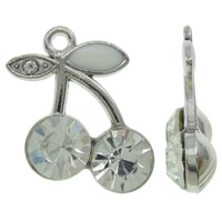 Zinklegering fruit hangers, Zinc Alloy, Kers, platinum plated, glazuur & met strass, wit, nikkel, lood en cadmium vrij, 13x18x5mm, Gat:Ca 1.5mm, 100pC's/Bag, Verkocht door Bag