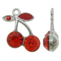 Zinc Alloy fruits forme pendentifs, alliage de zinc, cerise, Placage de couleur platine, émail & avec strass, rouge, protéger l'environnement, sans nickel, plomb et cadmium, 13x18x5mm, Trou:Environ 1.5mm, 100PC/sac, Vendu par sac