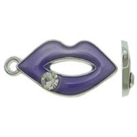 Zinc Alloy Lip platinum color plated enamel & with rhinestone purple nickel lead & cadmium free Approx 1.5mm Sold By Bag