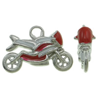 Køretøj Shaped Zinc Alloy Pendler, Motorcykel, platin farve forgyldt, emalje, nikkel, bly & cadmium fri, 21x14x6mm, Hole:Ca. 3mm, 100pc'er/Bag, Solgt af Bag