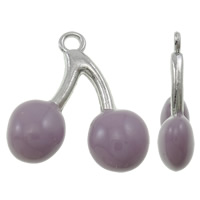 Zinc Alloy fruits forme pendentifs, alliage de zinc, cerise, Placage de couleur platine, émail, violet clair, protéger l'environnement, sans nickel, plomb et cadmium, 18.50x22x5mm, Trou:Environ 2mm, 100PC/sac, Vendu par sac