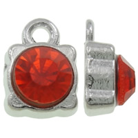 Zink Legierung Strass Anhänger, Zinklegierung, Quadrat, Platinfarbe platiniert, mit Strass, rot, frei von Nickel, Blei & Kadmium, 8x12x5mm, Bohrung:ca. 1.5mm, 100PCs/Tasche, verkauft von Tasche