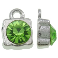 Zinc Alloy Rhinestone Pendler, Square, platin farve forgyldt, med rhinestone, grøn, nikkel, bly & cadmium fri, 8x12x5mm, Hole:Ca. 1.5mm, 100pc'er/Bag, Solgt af Bag