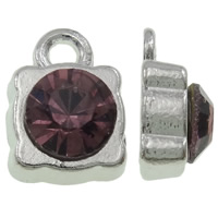 Zink Legierung Strass Anhänger, Zinklegierung, Quadrat, Platinfarbe platiniert, mit Strass, violett, frei von Nickel, Blei & Kadmium, 8x12x5mm, Bohrung:ca. 1.5mm, 100PCs/Tasche, verkauft von Tasche