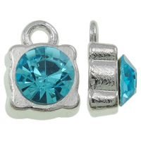 Zinc Alloy Rhinestone Pendler, Square, platin farve forgyldt, med rhinestone, blå, nikkel, bly & cadmium fri, 8x12x5mm, Hole:Ca. 1.5mm, 100pc'er/Bag, Solgt af Bag