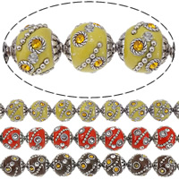 Indonesien Beads, med Zinc Alloy, Drum, antik sølv farve forgyldt, med rhinestone, blandede farver, nikkel, bly & cadmium fri, 19x18mm, 6-8mm, Hole:Ca. 1.5mm, 100pc'er/Lot, Solgt af Lot