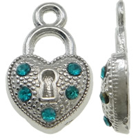 Zinc Alloy Lock Pendants platinum color plated with rhinestone nickel lead & cadmium free Approx 1.5mm Sold By Bag