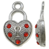 Pendants Sinc Alloy Lock, dath platanam plátáilte, le rhinestone, nicil, luaidhe & caidmiam saor in aisce, 11x17x3.50mm, Poll:Thart 1.5mm, 100ríomhairí pearsanta/Mála, Díolta De réir Mála