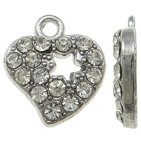 Colgantes de Aleación de Zinc en Forma de Corazón, chapado en color de platina, con diamantes de imitación, Blanco, libre de níquel, plomo & cadmio, 12.50x14x3mm, agujero:aproximado 1mm, 100PCs/Bolsa, Vendido por Bolsa